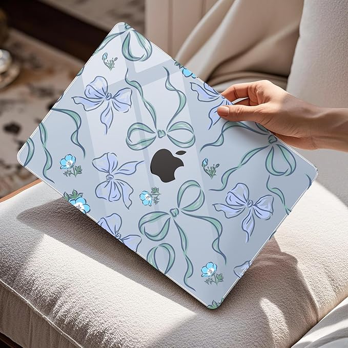 Mektron for 2025 MacBook Air 15 inch M4 Case A3241/ 2024 M3 A3114/ 2023 A2941 M2 Hard Printed Case with 15.3 Liquid Retina Display Touch ID, Plastic Hard Cover & Keyboard Skin- Bows C355-Blue