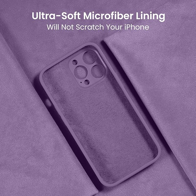 FireNova Designed for iPhone 13 Pro Max Case, Silicone [Camera Protection] Phone Case with [2 Screen Protectors], Soft Anti-Scratch Microfiber Lining Inside, 6.7 inch, Light Purple