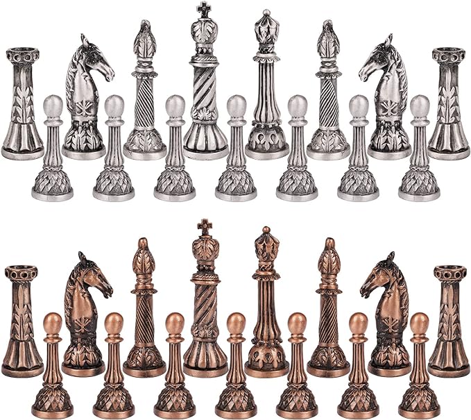 Retro Metal Chess Set for Adults and Kids – Marbling Chess Board with Chess Pieces – Travel Chess Set with Metal Pieces – Folding Chessboard – Ideal for Beginners and Professional Players