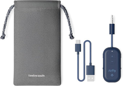 Twelve South AirFly Pro 2 Bluetooth 5.0 Transmitter/Receiver for TV/Airplane to 2 Wireless Headphones – Wireless Adapter for AirPods, Airplane, Car, Gym, Home, Use with Any 3.5 mm Audio Jack, Blue