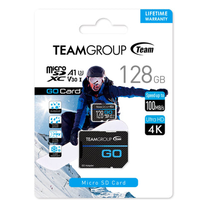 TEAMGROUP GO Card 128GB x 2 Pack MicroSDXC UHS-I U3 V30 4K for Action Cameras & Drone High Speed Flash Memory Card with Adapter for Outdoor Sports&Vlog, 4K Shooting,GoPro&Insta360&DJI TGUSDX128GU364