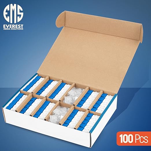 Everest 90° Angled RJ45 Cat6A Keystone Jacks 100-Pack in Blue - Slim Profile Female RJ45 Connectors - Cat 6A Keystone Jack - Compatible with 90° Angled Speed Termination Tool - easyJACK (B094WB91H3)