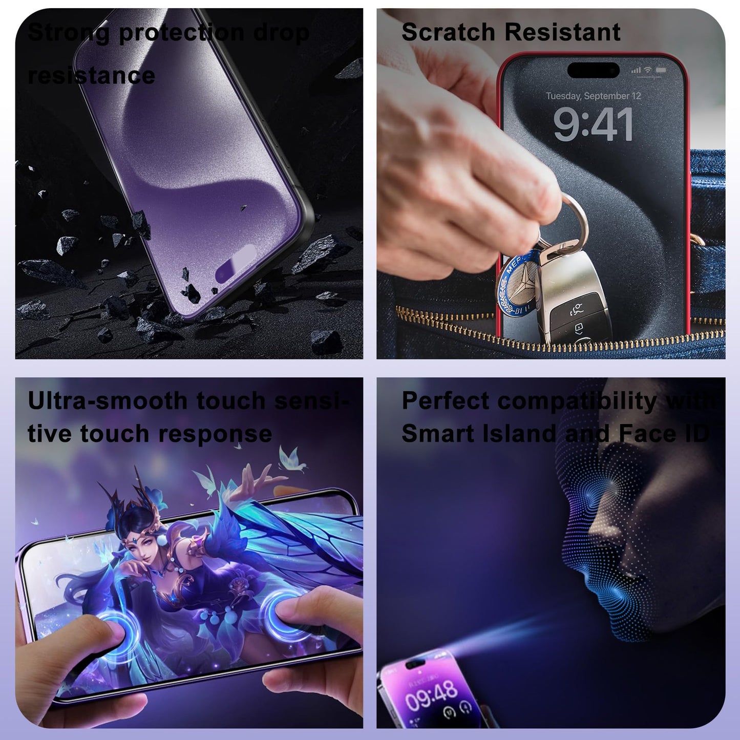 SHANG PIN JIA 2 Pack Anti Blue Light Matte Screen Protector for iPhone 17/16 Pro 6.3-Inch, 9H Tempered Glass Film, Auto Dust Removal, No Bubbles, Easy Installation