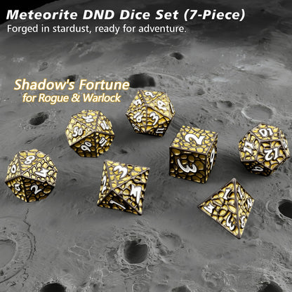 PJOY Metal D&D Dice Set for Dungeons and Dragons Dice with Case Meteorite Black Gold Glitters 7PCS 16mm Role Playing Cool DND Gifts for Players DM Board Game Masters