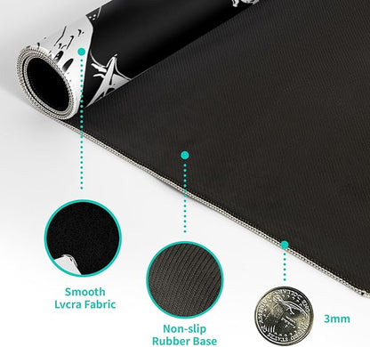 Japanese Sea Wave Large Mouse Pad, Abstract Black Gaming Mousepad, Extended Kanagawa Mat Desk Pad, 3mm Thick Long Non-Slip Rubber Base Mice Pad for Office and Home, 31.5x11.8 Inch