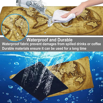Mouse Pad, Large Antique World Map Desk Mat, Extended Non-Slip Gaming Keyboard Mousepad Desk Pad, Thick Stitched Edges Waterproof Mouse Mat 31.5"x15.7" (Retro World Map)