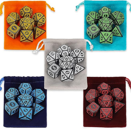CiaraQ Polyhedral Dice with 5 Pouches, 5 Sets of Retro Dice for MTG DND Board Games, 35 Pieces