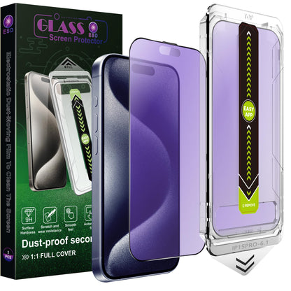 SY SHANGYAN 2 Pack Anti Blue Light Matte Screen Protector for iPhone 15 Pro (6.1-Inch),9H Tempered Glass,Anti-Glare,Full Coverage,Anti-Fingerprint,Auto Dust Removal,Bubble-Free