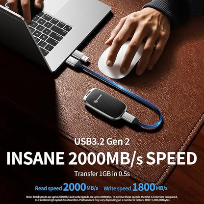 PHIXERO P20 External Portable SSD 2TB,up to 2050Mb/s,External Solid State Drives with 2 in 1 USB C Cable with LED Indicator,USB 3.2 Gen 2 Portable Hard Drive for iPhone 15/16 PRO, Mac, PC & Laptops
