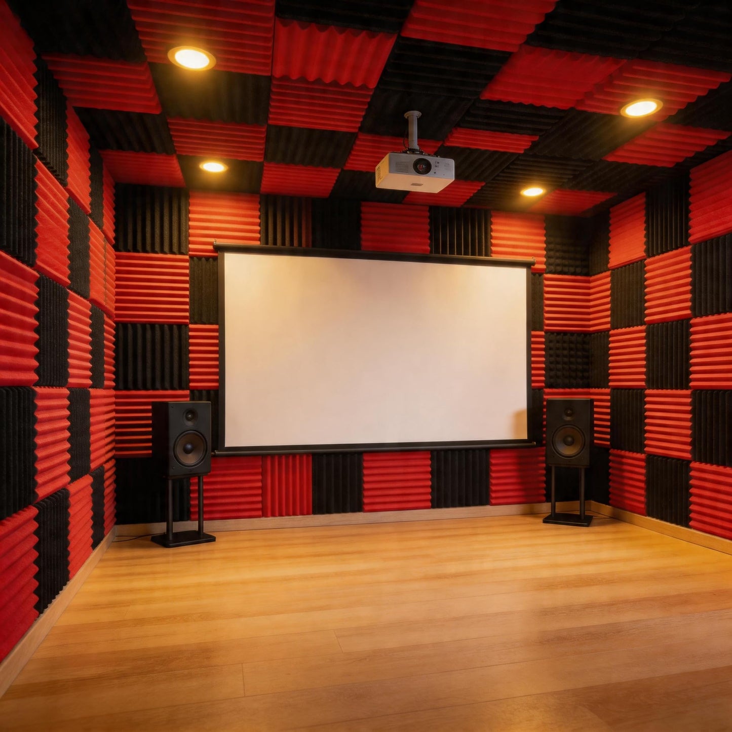 96 Pack Black/RED 12 "X 12 "X1" Acoustic Panels Studio Soundproofing Foam Wedge Tiles(Accompanied By Double-Sided Adhesive Tape)