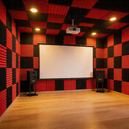 96 Pack Black/RED 12 "X 12 "X1" Acoustic Panels Studio Soundproofing Foam Wedge Tiles(Accompanied By Double-Sided Adhesive Tape)