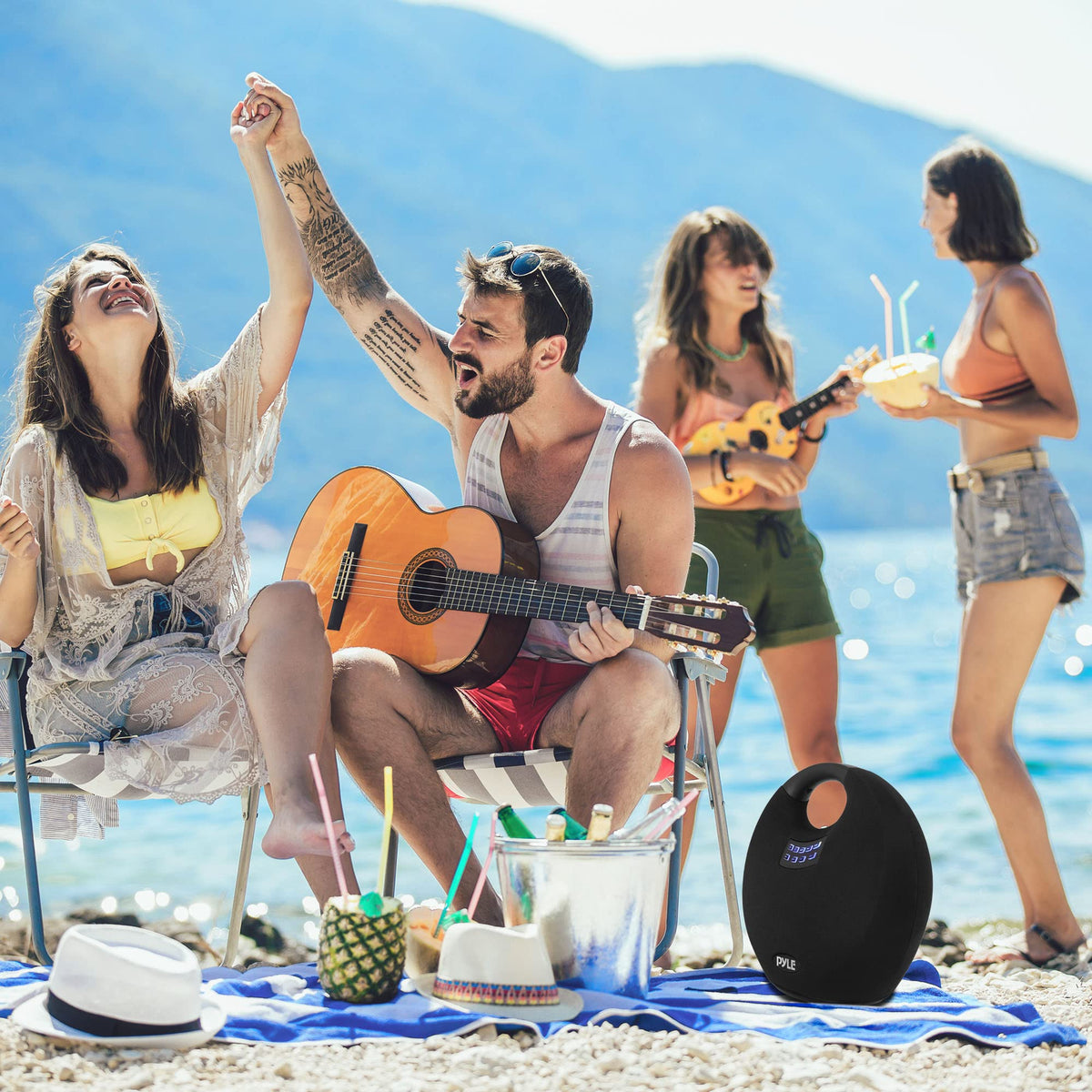 Pyle Mini IPX4 Waterproof Wireless Portable Bluetooth Speaker, with Built in Rechargeable Battery, Wireless Microphone, Clear Surround Sound, for Indoor and Outdoor Activities
