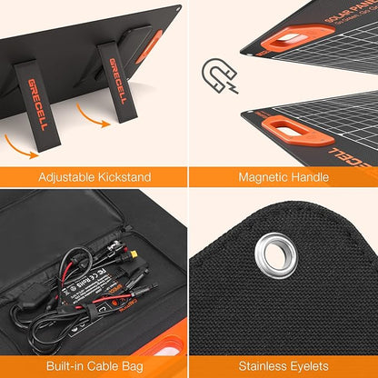 200W Portable Solar Panel for Power Station Generator, 12V/24V Flexible Foldable Solar Panel Kit Lightweight High-Efficiency Solar Charger Power Backup for Outdoor Van Camper Boat Caravan Off-Grid