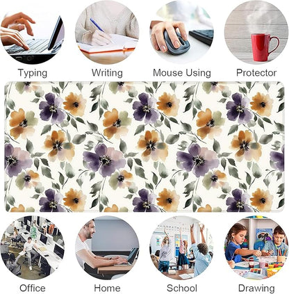 Watercolor Floral Large Mouse Pad,Gaming Keyboard Desk Pad,Extended Mouse Mat Non-Slip Rubber Base with Stitched Edges for Office Game Home XXL 35.4"x15.7"