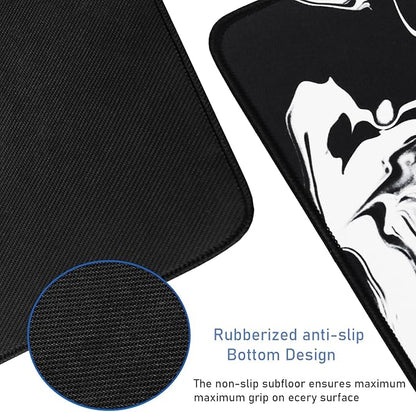 Large Extended Gaming Mouse Pad with Stitched Edges, Durable Non-Slip Natural Rubber Base, Waterproof Computer Keyboard Pad Mat for Esports Pros/Gamer/Desktop/Office/Home - Black White