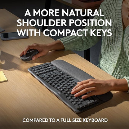 Logitech Wave Keys MK670 Combo, Wireless Ergonomic Keyboard with Signature M550 L Wireless Mouse, Comfortable Natural Typing, Bluetooth, Logi Bolt, for Multi-OS, Windows/Mac - Graphite