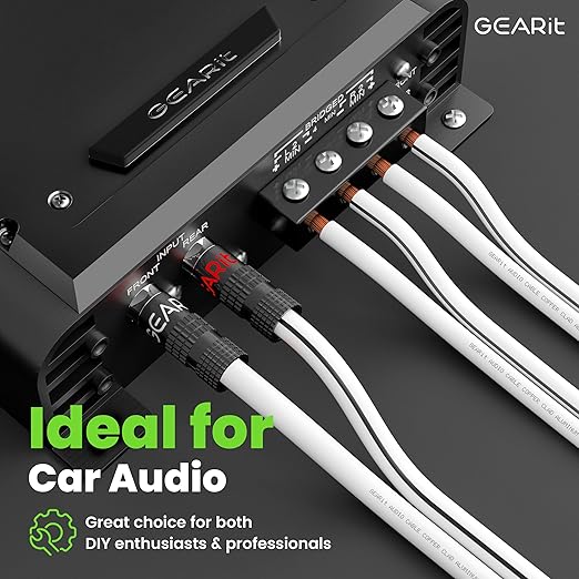 GEARit 14 Gauge Speaker Wire 100 ft,Speaker Cable with Foot Markers & Polarity Markings,14 Gauge Wire for Car Audio & Home Theater Speakers,Audio Cable for DIY Installations,CCA(White)