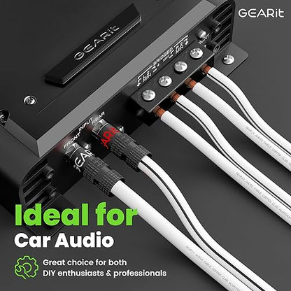 GEARit 14 Gauge Speaker Wire 100 ft,Speaker Cable with Foot Markers & Polarity Markings,14 Gauge Wire for Car Audio & Home Theater Speakers,Audio Cable for DIY Installations,CCA(White)