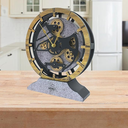 Desk Clock 10 inches with Real Moving Gears Convertible into Wall Clock (Brown and Grey)