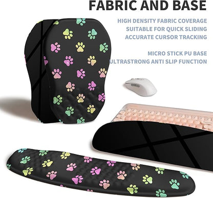 2-in-1 Ergonomic Set, Wave Keyboard Wrist Rest and Massage Slope Mouse Pad Wrist Support, Rebound Memory Foam for Relieve Carpal Tunnel Syndrome and Wrist Pain (Cute Cat Claws)