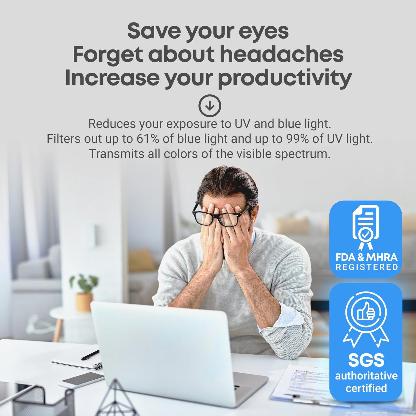VINTEZ Blue Light Screen Protector for 14 Inch Computer Monitor and Laptop – Anti-UV Blue Light Blocking Film for Desktop PC, Eye Protection Filter, 12.6" x 8.1", 2 Pack