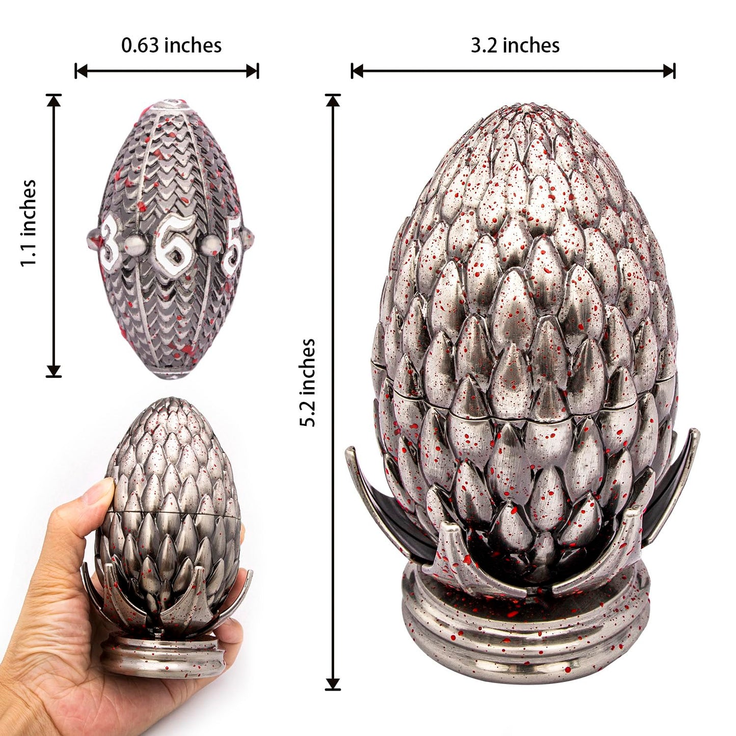 ARUOHHA DND Metal Dice Blood Splatter Dragon Egg Dice with Rotating Dragon Egg Shell, Role Playing Game RPG Polyhedral D and D Dice Set D20 D12 D10 D8 D6 D4
