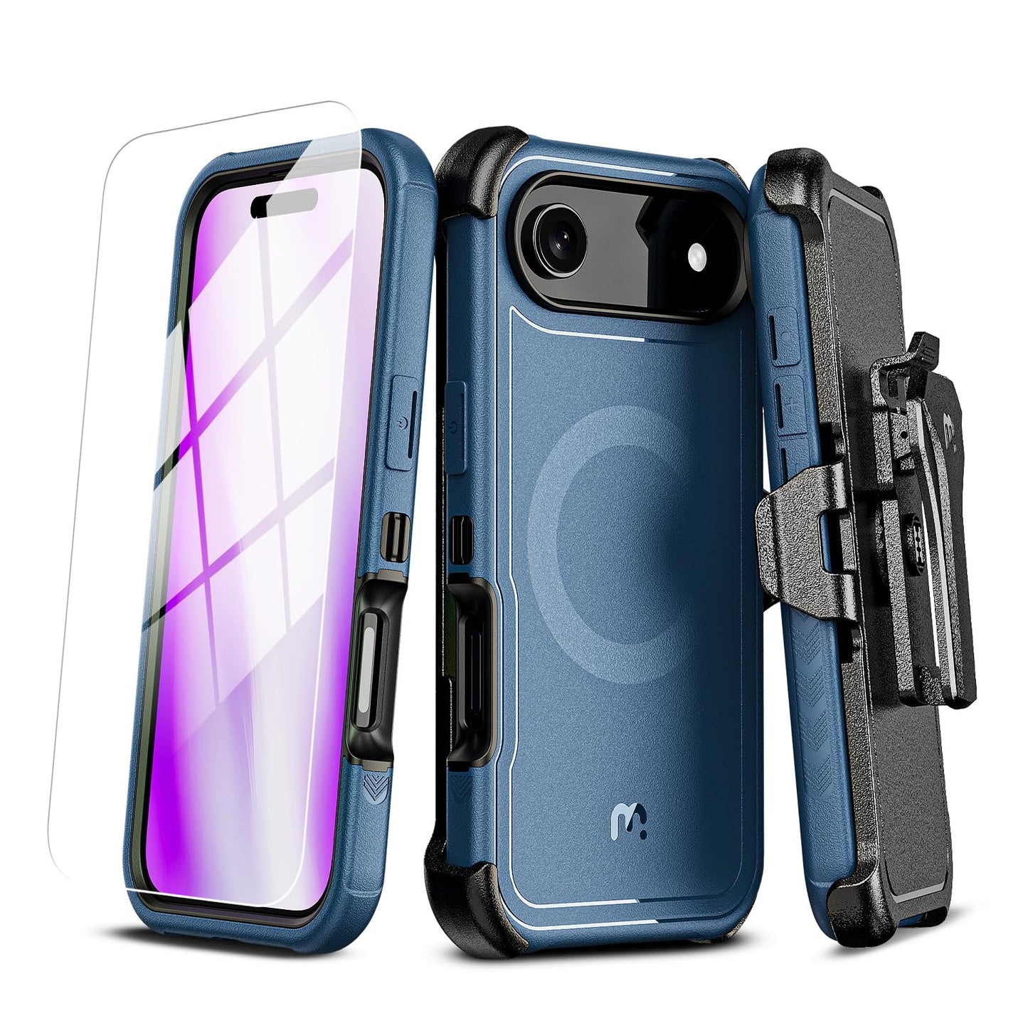 M MYBAT PRO for iPhone Air Case with Belt Clip Holster,[Compatible with Magsafe] w/Screen Protector,Anti-Drop,Shockproof,w 360°Rotating Kickstand,Heavy Duty Protection (Blue) (Blue)