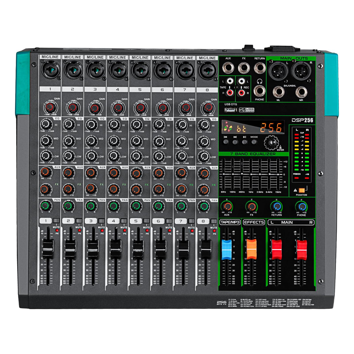 Depusheng PA12 Professional Audio Mixer Sound Board Console Desk System Interface 12 Channel Digital USB Bluetooth MP3 Computer Input 48V Phantom Power Built-in 256 Reverb Effect, Black