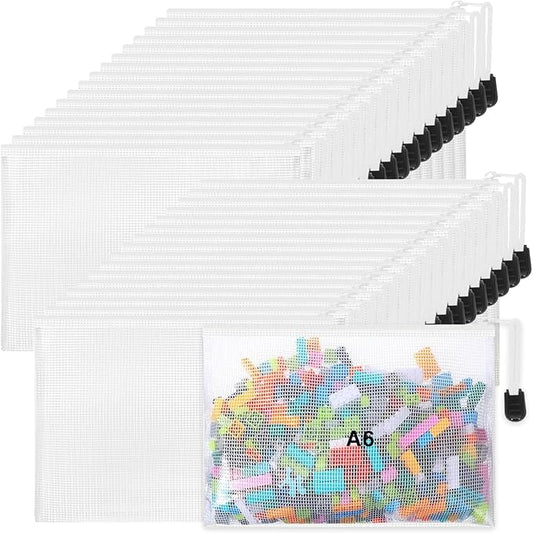 Jetec 32 Pcs Mesh Zipper Bags Toy Storage Bikini Organizer Bag Bolsas Para Guardar Trajes De Bano Waterproof Zipper Reusable Pouch Puzzle Multipurpose for Storage Office(White,7.5 x 5 Inch)