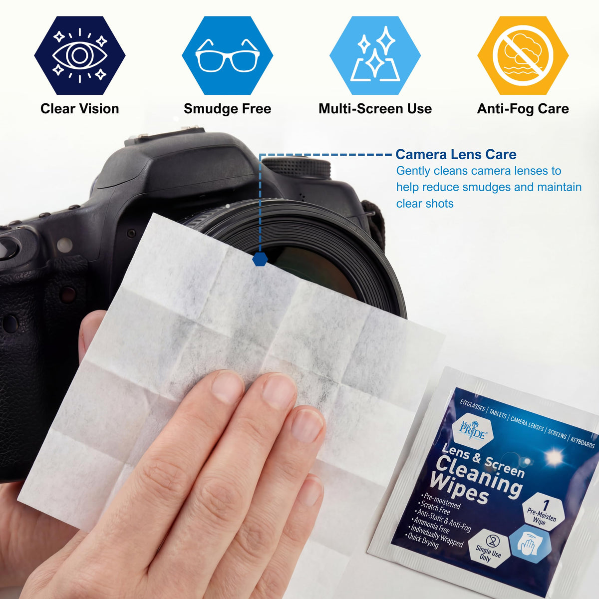MED PRIDE Anti-Fog Lens and Screen Cleaning Wipes for Eyeglasses, Touch Screens, Premoistened, Anti-Static, Quick-Dry (200 200 Count (Pack of 1))