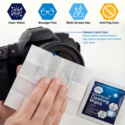 MED PRIDE Anti-Fog Lens and Screen Cleaning Wipes for Eyeglasses, Touch Screens, Premoistened, Anti-Static, Quick-Dry (200 200 Count (Pack of 1))