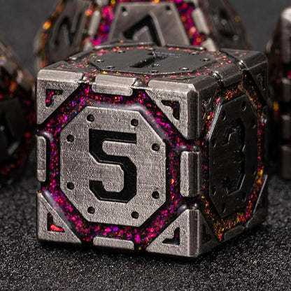 Metal DND Dice Set, Polyhedral Metallic Dice with Cracks for Dungeons and Dragons RPG TTRPG D&D 7-Die Set with Gift Case