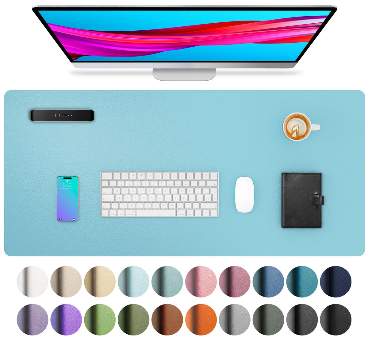Aothia Non-Slip Waterproof PU Leather Desk Pad Protector for Mouse, Writing Desk, Office, Home, Laptop Blotter, 23.6" x 13.7", Black