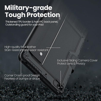Nillkin iPad 9th Generation (10.2", 2021) Case with Detachable Keyboard, Magic Trackpad, 7-Colors Backlit, Portrait/Landscape Modes, Rugged Keyboard Case with Camera Cover for iPad 8th/7th Gen, Black