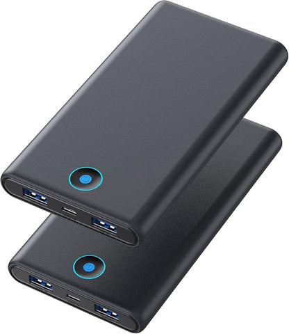 [2 Pack] Portable Charger Power Bank 10000mAh,Ultra Slim Compact External Battery Pack with USB C Input & Dual USB Outputs Backup Charger Compatible with iPhone 14,13, Samsung S20