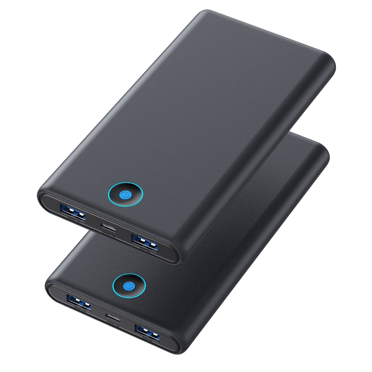 [2 Pack] Portable Charger Power Bank 10000mAh,Ultra Slim Compact External Battery Pack with USB C Input & Dual USB Outputs Backup Charger Compatible with iPhone 14,13, Samsung S20,Tablet-Black+Purple