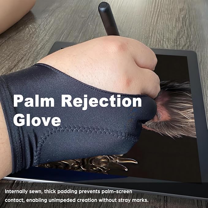 Drawing Glove, Artist Glove for Drawing Tablet, iPad, Digital Art Creation - Palm Rejection, Exposed Fingertip, Suitable for Left and Right Hand - L, Pack of 2