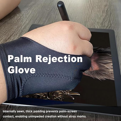Drawing Glove, Artist Glove for Drawing Tablet, iPad, Digital Art Creation - Palm Rejection, Exposed Fingertip, Suitable for Left and Right Hand - L, Pack of 2