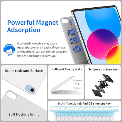 for iPad 11th (A16 2025) & iPad 10th Generation Case with Keyboard – Magic-Style Magnetic Keyboard for ipad 10th generation (10.9-inch 2022) with 7 Color Backlight, Multi-Touch Trackpad (White)