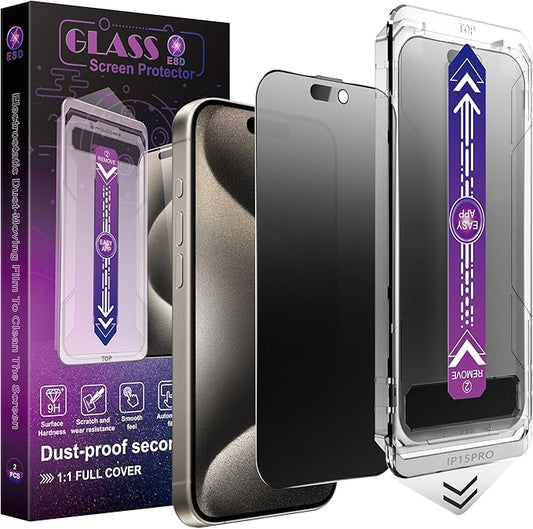 2 Pack Matte Privacy Screen Protector for iPhone 16 Pro, 9H Tempered Glass, Full Coverage, Anti-Fingerprint, Auto Dust-Elimination, No Bubble, Easy Installation