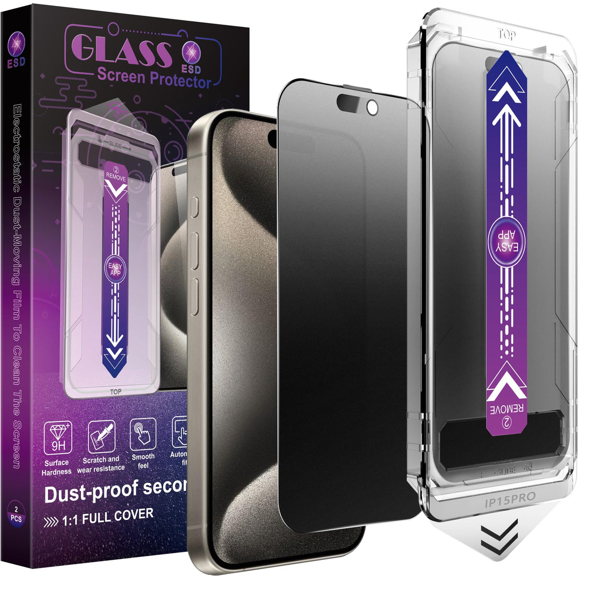 CHRYSHA 2-Pack Screen Protector Tempered Glass for iPhone 15 Pro 6.1-Inch, Auto Dust Removal, No Bubbles, High Definition Clear, Easy Installation