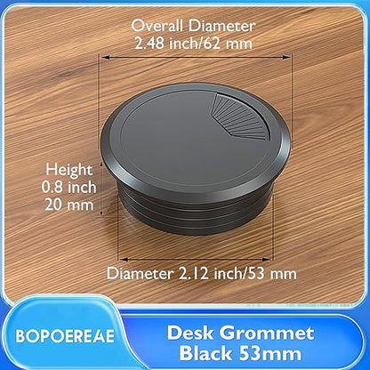 Desk Grommet 2-1/16" (53 mm), Desk Cord Hole Cover, Cable Grommet ABS Plastic, Desk Hole Grommet for Office and Home Table Cable, Detachable Adjustable Cable Cord Organizer (Black 2 Pcs)