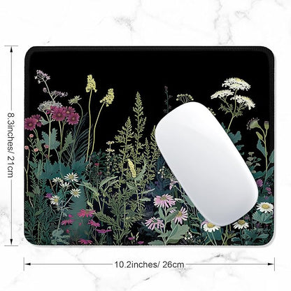 ITNRSIIET Mouse Pad with Stitched Edge Premium Textured Smooth Precise Operation Waterproof Washable Non-Slip Rubber Base Desktop Protection Mat, 10.2×8.3×0.12 inches, Pretty Flowers