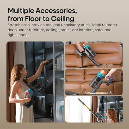 ElecKeys Cordless Vacuum Cleaner, 600W 50KPA 70Mins Self-Standing Vacuum Cleaners for Home, Stick Vacuum with Touch Screen, Anti-Tangled Vacuum Cordless for Pet Hair, Floors, Carpets, Gold