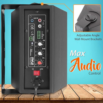 Pyle Wall Mount Home Speaker System - Active Passive Mountable Bookshelf Indoor Studio Garage Patio Stereo Sound Home Theater Speaker, Wireless Bluetooth Speaker Set W/ Aux & RCA - PDWR53BTBK (Black)