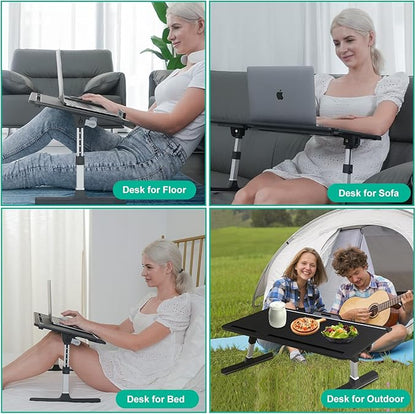 Laptop Bed Tray Desk with Adjustable Heights and Angles, Upgraded-Sturdy Foldable Lap Desk for Bed/Couch/Floor (NO Drawer, Black)