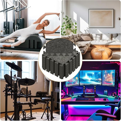 16 Pcs Sound Absorbing Interlocking Floor Mats, 11x 11 x 0.4 inches High Density Piano Carpet Drum Rug, Non-Slip Anti Vibration Soundproof Pads Acoustic Blankets for Music Studio