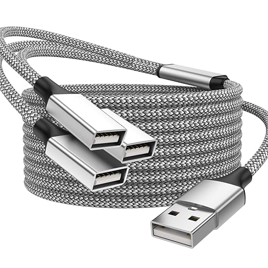 POHFP 3.3FT USB A Male to 3 Female Extension Cable, USB Splitter 1 in 3 Out Support Charging and Data Transfer for Printer/Keyboard/Flash Drive/PlayStation/Laptop/LED Etc(Silver)