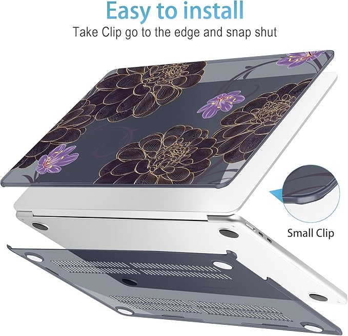 Mektron for 2025 M4 MacBook Air 13.6 Inch A3240 Case Fits 2023 A2681 M2 2024 A3113 M3 Chip with Liquid Retina Display, Printed Plastic Hard Shell Cover for MacBook Air 13.6", Golden Dahlia Flowers
