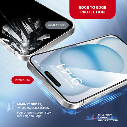 Intaleo Tempered Glass Screen Protector for iPhone 15 – Full Edge-to-Edge Protection, 9H Hardness, Oleophobic Coating - Accessories For IPhone 15 Phone Protector with Applicator - Black Design